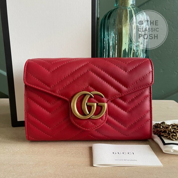 Gucci Handbags - ❌SOL❌ NEW Gucci Marmont WOC Chain Wallet Red Leather Bag